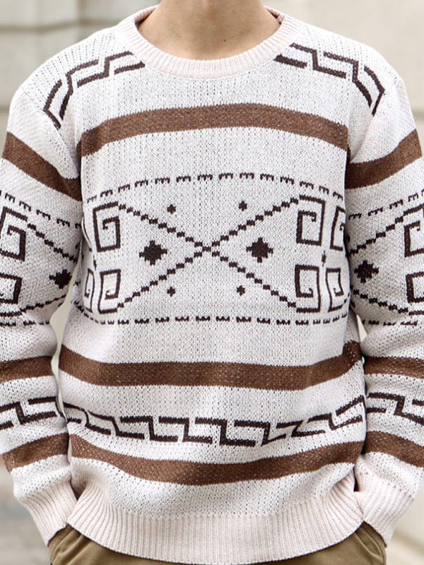 Men's Jacquard Knit Long Sleeve Pullover Sweater