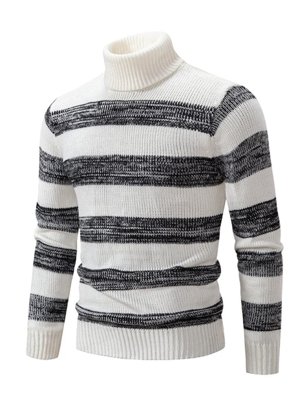 Men's New Striped Patchwork Turtleneck Slim Fit Sweater Base Layer