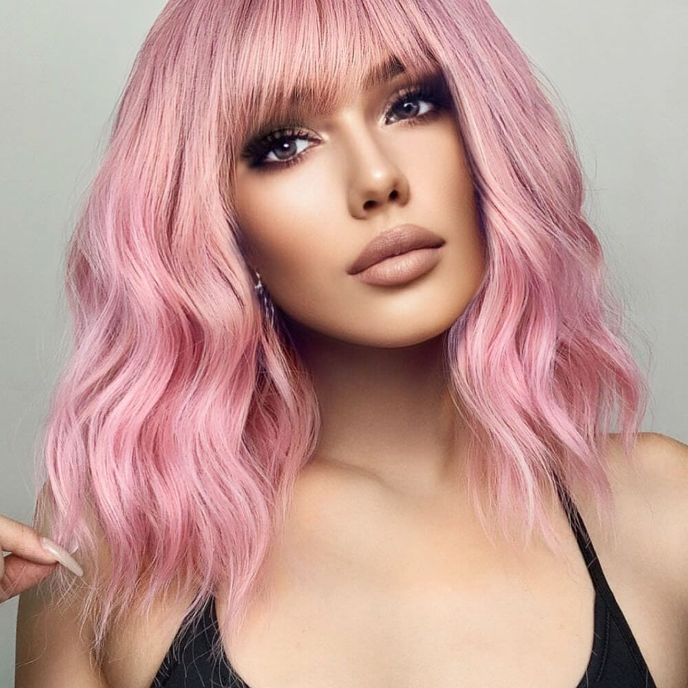 Bobo Wave Syn'thetic Wigs 12' unique kulture designer fashion  Unique Kulture Designer Wig Bobo Wig Synthetic Wig Wave Texture Studio Styled Wig Mannequin Pictures Heat Resistant Wig Cap Included Basic Cap Construction Full-Machine Making Method 12 Inch Length Fashionable Wig Trendy Hairstyle Versatile Styling Options Imported Designer Fashion