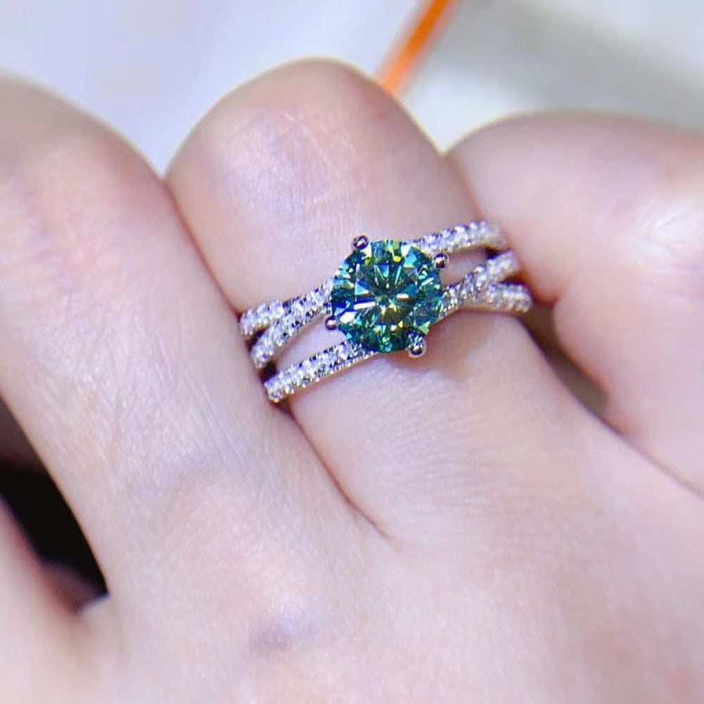 1 Carat Moissanite Contrast 925 Sterling Silver Ring featuring a dazzling moissanite stone set in rhodium-plated sterling silver with zircon accents at Unique Kulture
